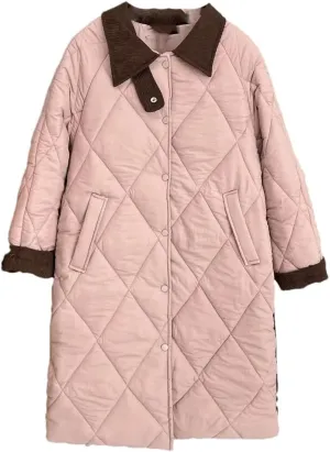 Women Autumn Winter Simple Block Color Long Cotton-Padded Coat Plus Size Warm Parkas