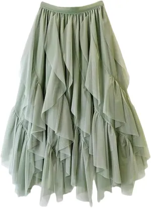 Women Mesh Irregular Midi Skirt Boho Long Tulle High Waist Party Long Maxi Skirts