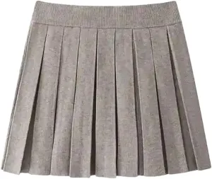 Women Mini Knit Pleated Skirt Vintage Elastic Waist Solid Color Skirt