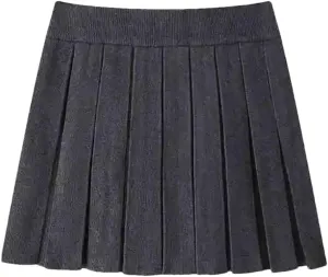 Women Mini Knit Pleated Skirt Vintage Elastic Waist Solid Color Skirt