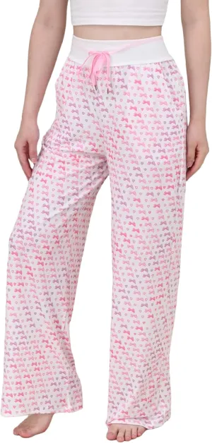Women Preppy Pajamas Pant, Comfy Drawstring High Waist Monkey Lounge Pants Wide Leg Y2K Pjs Bottoms(Bow & Heart, X-Small)