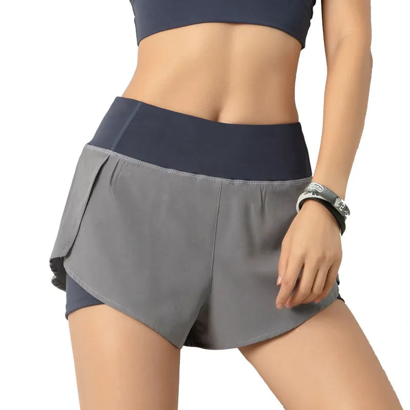 Women Quick-Dry Running Shorts Double Layer Workout Athletic Gym Shorts with Pockets