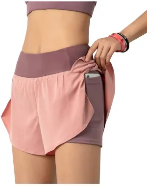 Women Quick-Dry Running Shorts Double Layer Workout Athletic Gym Shorts with Pockets