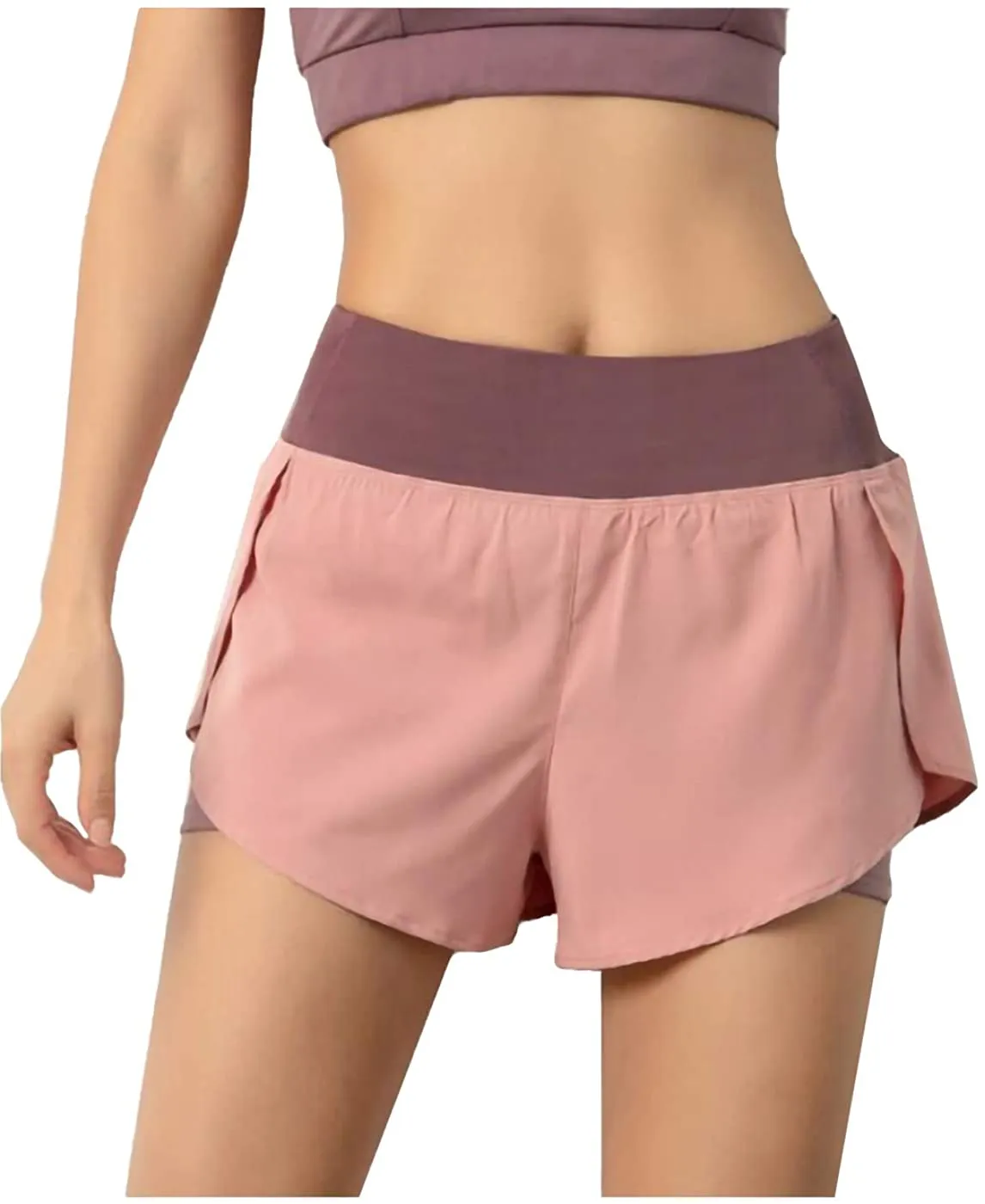 Women Quick-Dry Running Shorts Double Layer Workout Athletic Gym Shorts with Pockets