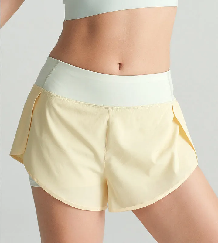 Women Quick-Dry Running Shorts Double Layer Workout Athletic Gym Shorts with Pockets