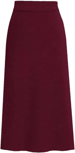 Women Solid Knit Pencil Skirt High Waist Elastic Casual Split Midi Skirts Autumn Winter