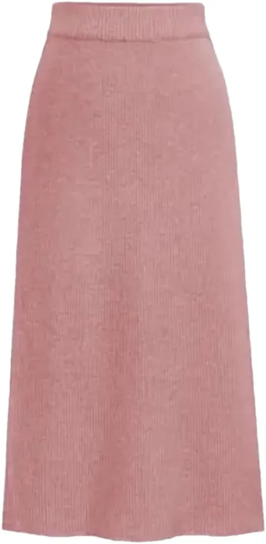 Women Solid Knit Pencil Skirt High Waist Elastic Casual Split Midi Skirts Autumn Winter