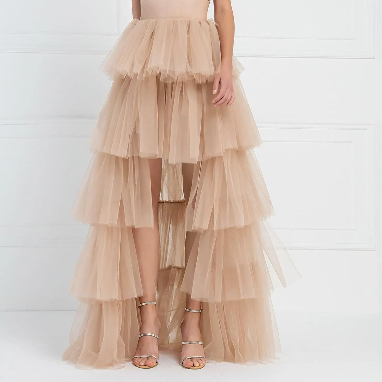 Women Tutu Maxi Skirt a Line Elastic Waist Layered Tulle Long Skirt Rave Party Puplum Skirt Halloween Mesh Skirt