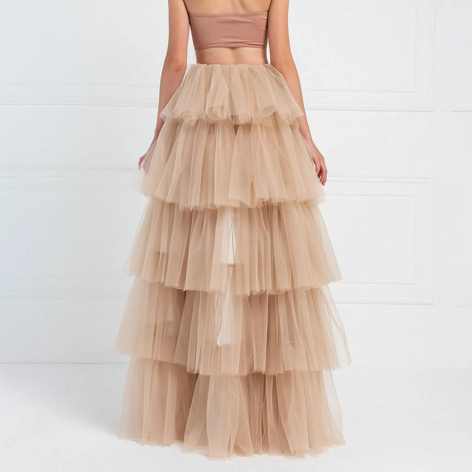 Women Tutu Maxi Skirt a Line Elastic Waist Layered Tulle Long Skirt Rave Party Puplum Skirt Halloween Mesh Skirt