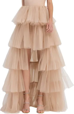 Women Tutu Maxi Skirt a Line Elastic Waist Layered Tulle Long Skirt Rave Party Puplum Skirt Halloween Mesh Skirt