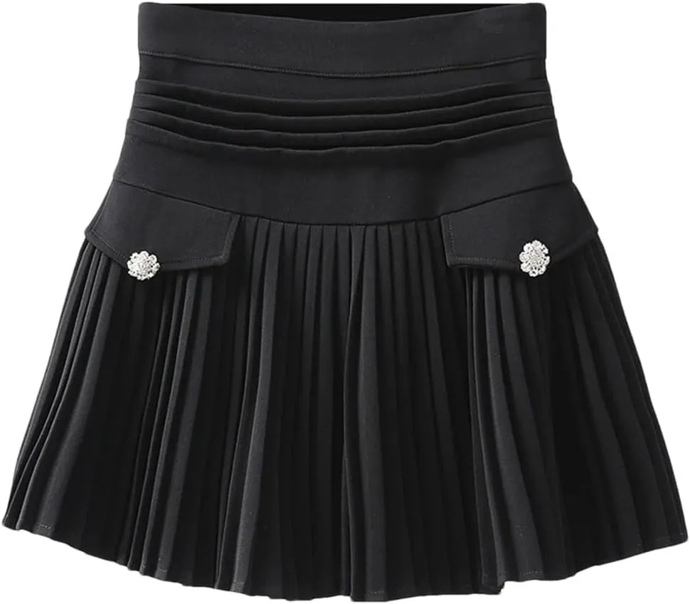 Women White Pleated Skirts Sexy Slim College High Waist Mini Metal Letter Line Clubwear
