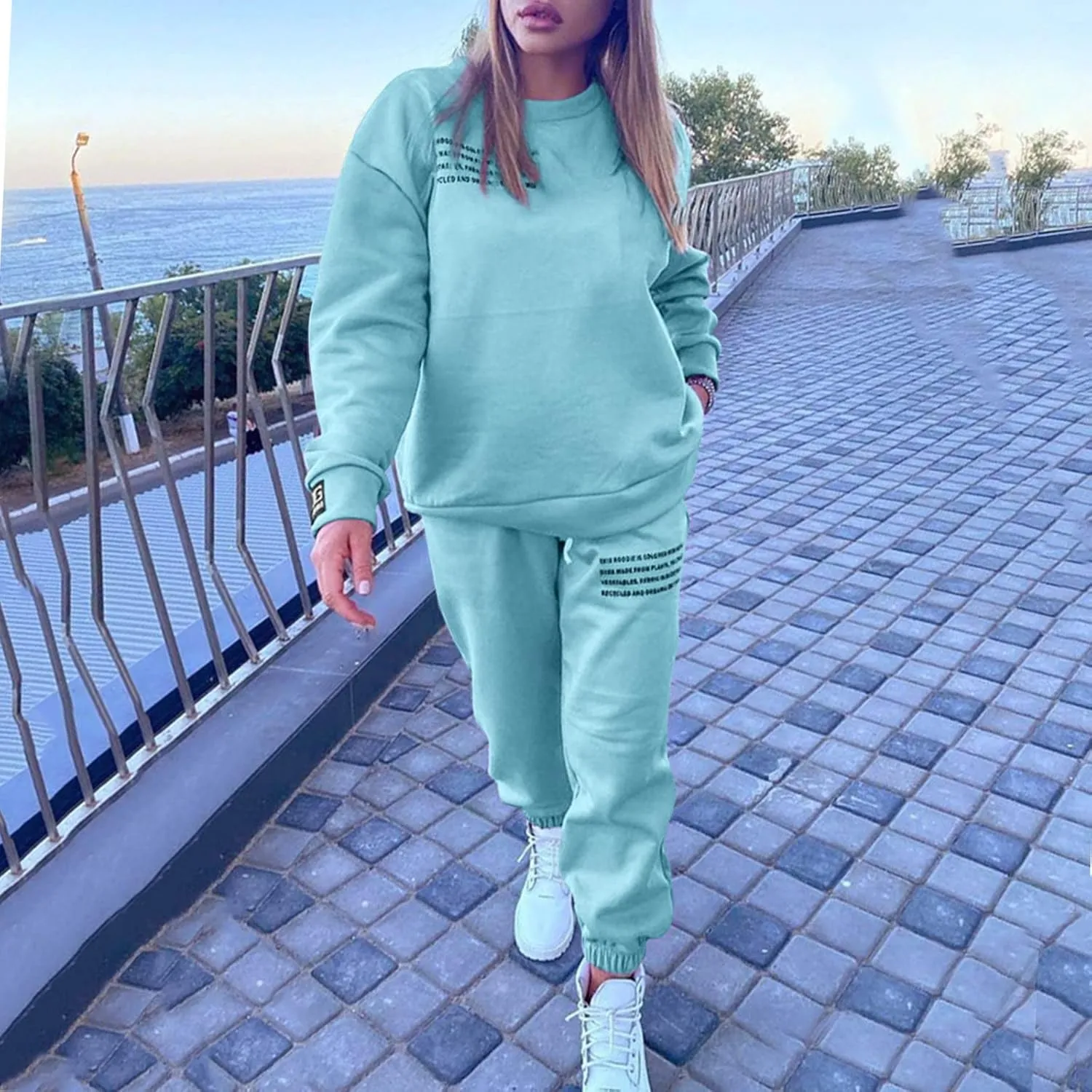 Womens 2 Piece Outfits Hoodie Sweatsuit Sets Oversized Sweatshirt Baggy Fall Fashion Sweatpants with Pockets