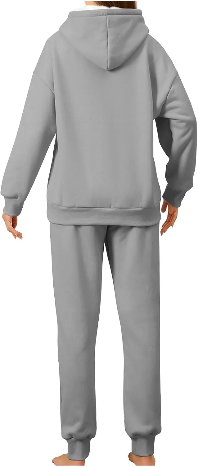 Womens 2 Piece Sweatsuits Set Sherpa Fleece Lined Warm Hoodies & Joggers Sweatpants Fall Winter Outfits Tracksuits