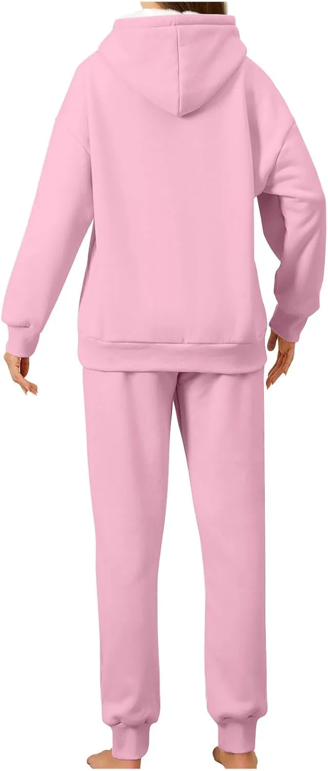 Womens 2 Piece Sweatsuits Set Sherpa Fleece Lined Warm Hoodies & Joggers Sweatpants Fall Winter Outfits Tracksuits