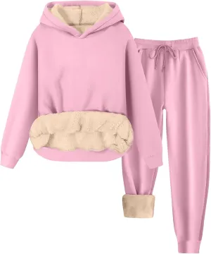 Womens 2 Piece Sweatsuits Set Sherpa Fleece Lined Warm Hoodies & Joggers Sweatpants Fall Winter Outfits Tracksuits