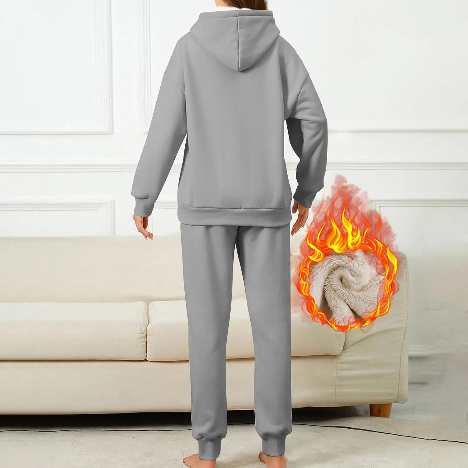 Womens 2 Piece Sweatsuits Set Sherpa Fleece Lined Warm Hoodies & Joggers Sweatpants Fall Winter Outfits Tracksuits