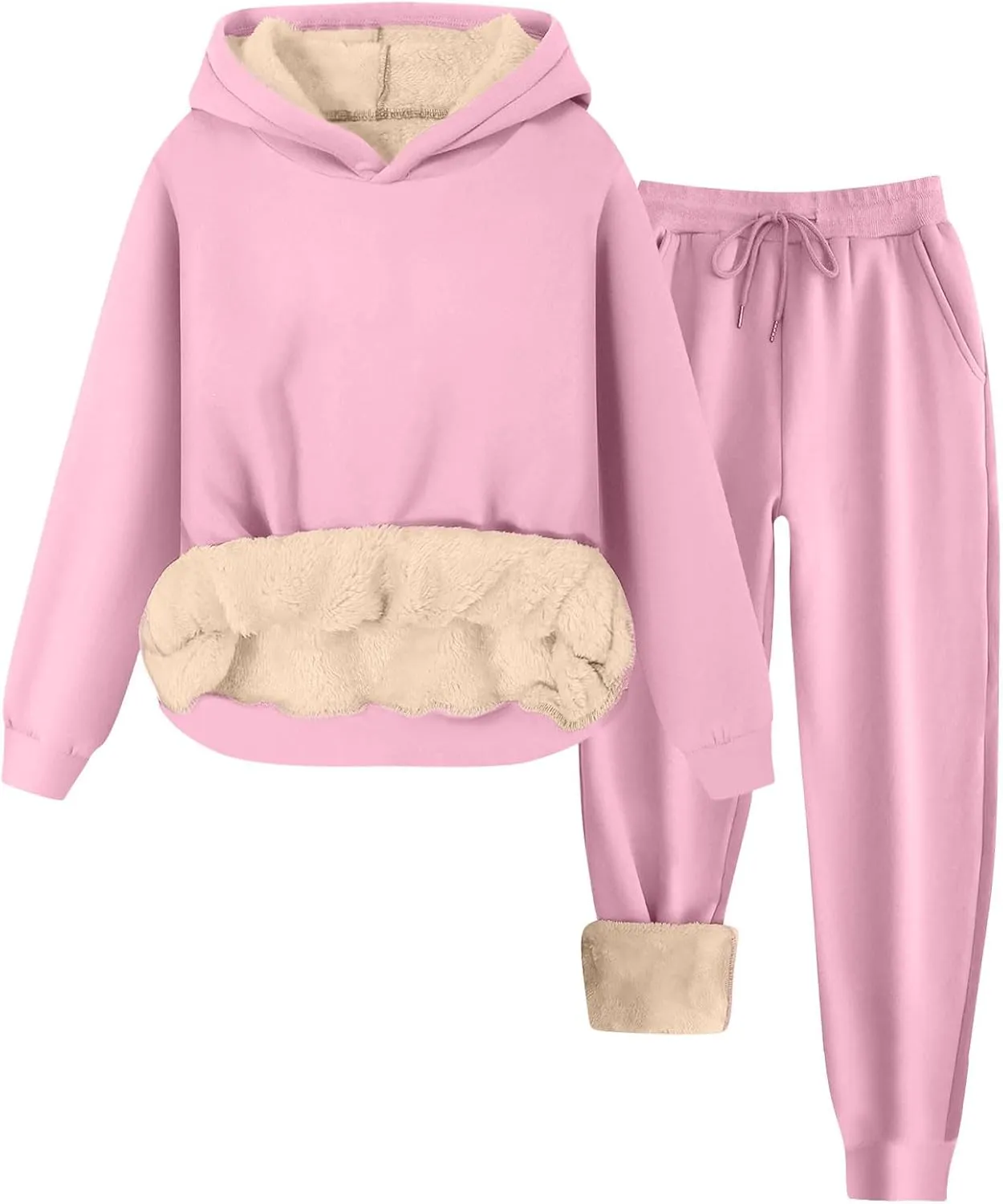 Womens 2 Piece Sweatsuits Set Sherpa Fleece Lined Warm Hoodies & Joggers Sweatpants Fall Winter Outfits Tracksuits