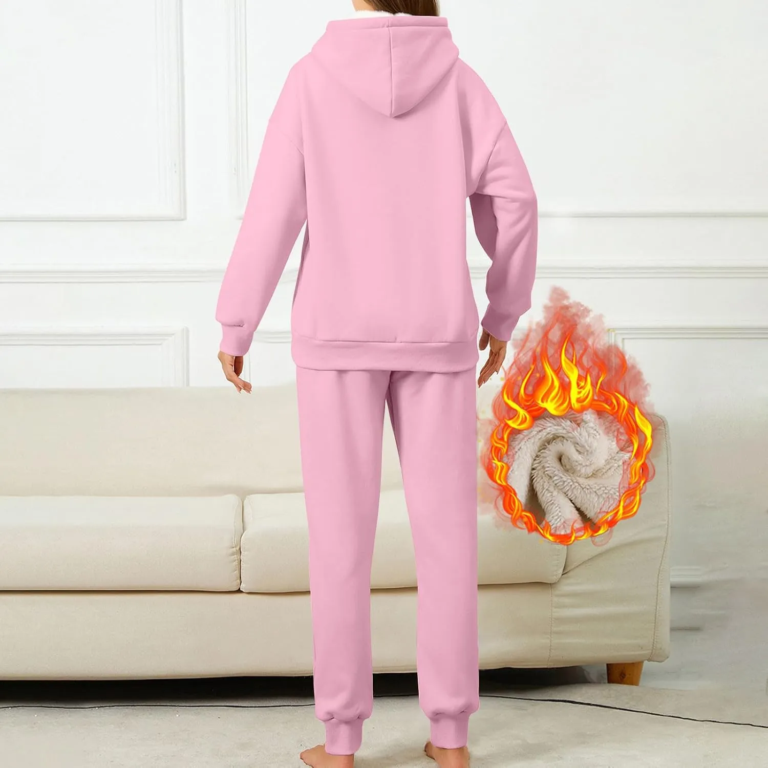 Womens 2 Piece Sweatsuits Set Sherpa Fleece Lined Warm Hoodies & Joggers Sweatpants Fall Winter Outfits Tracksuits