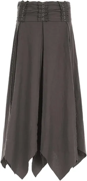 Women's Asymmetrical Hem Midi Skirt Elastic Waist Renaissance Fairy Long Skirt Pleated A Line Swing Skirt