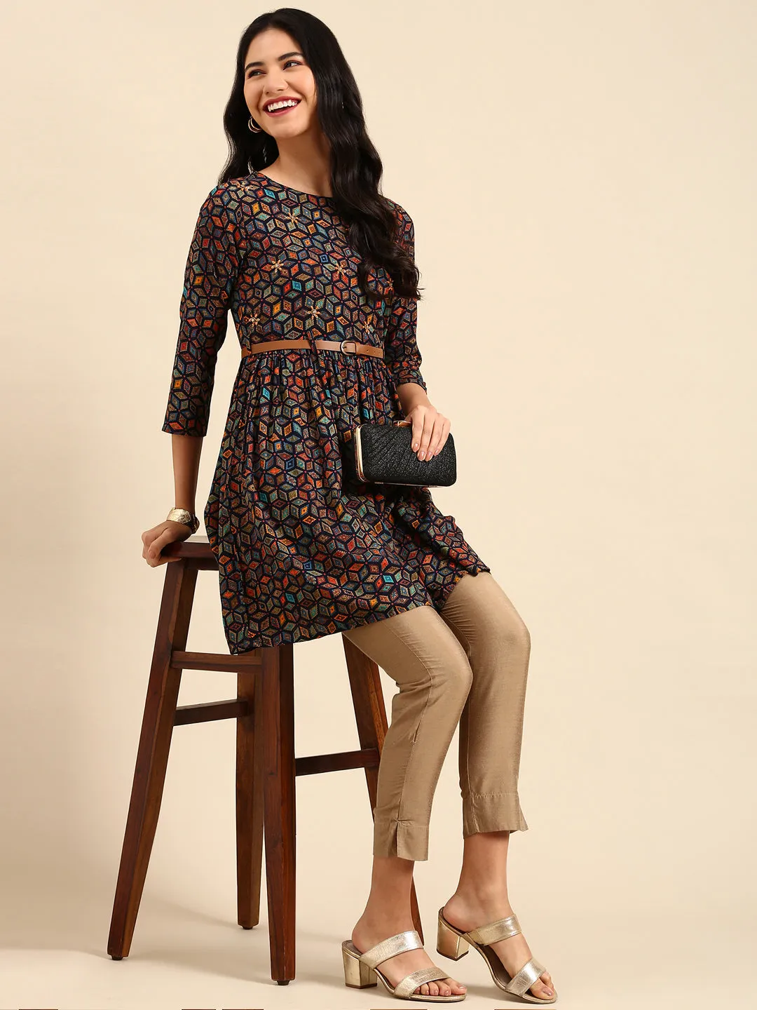 Women's Blue Embellished Anarkali Kurta