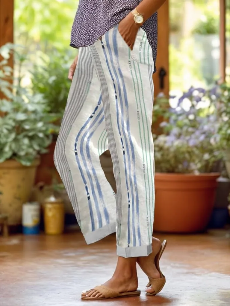 Women's Boho Floral Summer Casual Pants Plus Size Wide Leg Elastic Waist Beach Vacation Trousers with Pockets