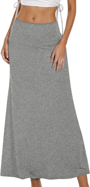 Women's Casual Ruched Stretchy High Waist A Line Skirt Flared Midi Skirt Leather Skirt for Women with Zipper