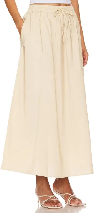 Women's Casual Skirt A Line Elastic High Waisted Long Skirts Side Slit with Pockets