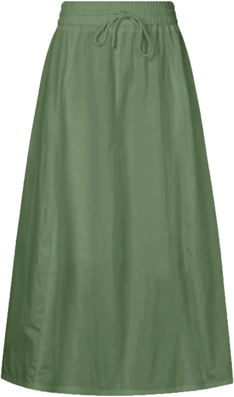 Women's Casual Skirt A Line Elastic High Waisted Long Skirts Side Slit with Pockets