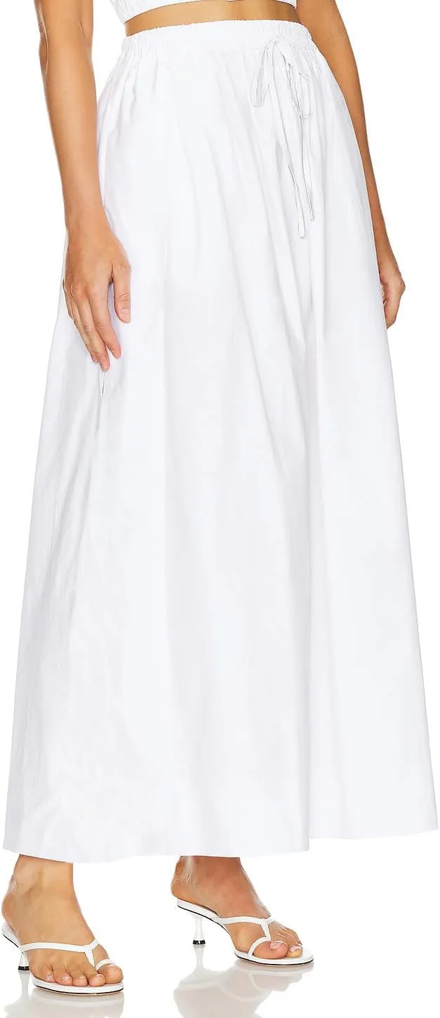 Women's Casual Skirt A Line Elastic High Waisted Long Skirts Side Slit with Pockets