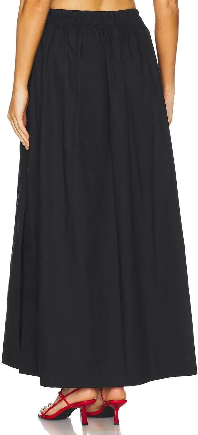 Women's Casual Skirt A Line Elastic High Waisted Long Skirts Side Slit with Pockets