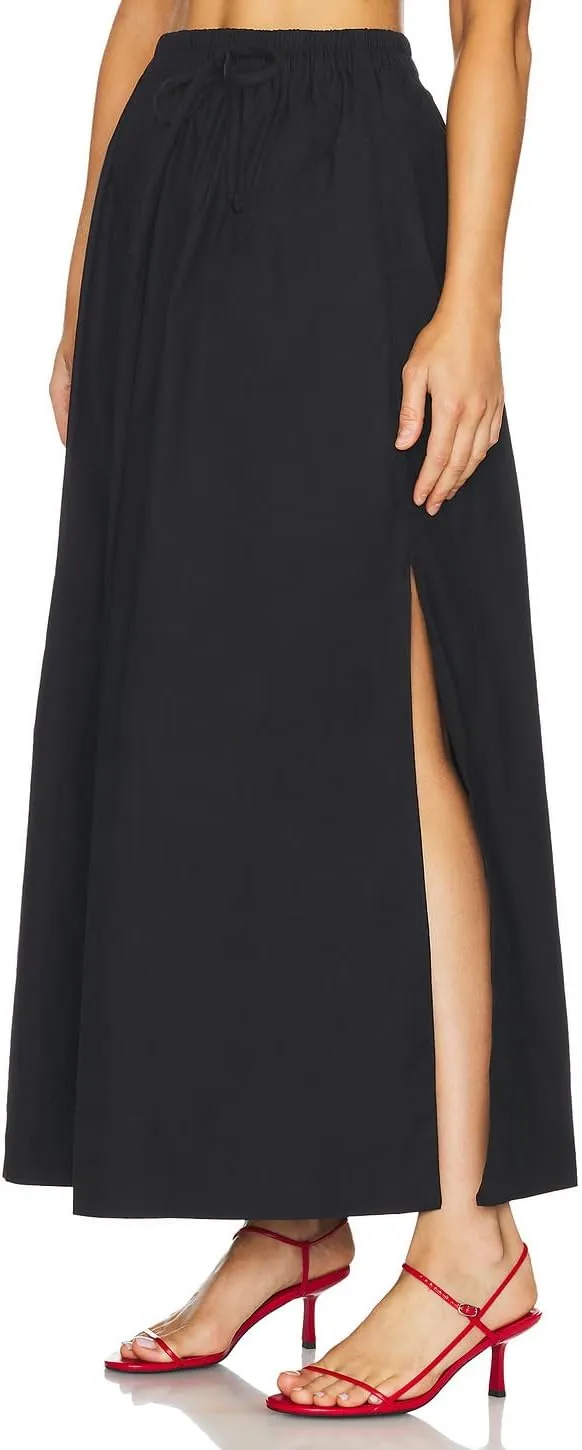 Women's Casual Skirt A Line Elastic High Waisted Long Skirts Side Slit with Pockets