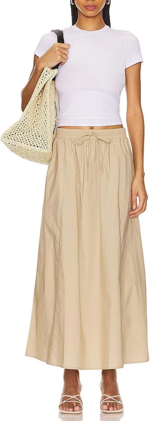 Women's Casual Skirt A Line Elastic High Waisted Long Skirts Side Slit with Pockets