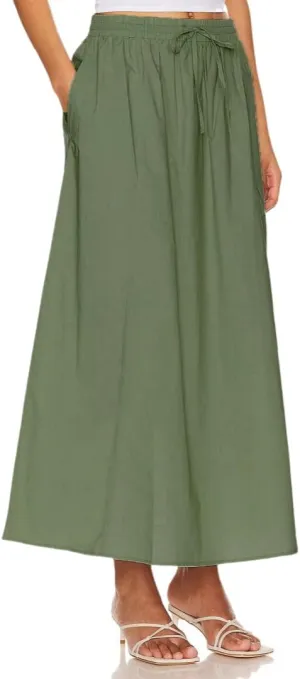 Women's Casual Skirt A Line Elastic High Waisted Long Skirts Side Slit with Pockets