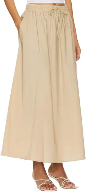 Women's Casual Skirt A Line Elastic High Waisted Long Skirts Side Slit with Pockets