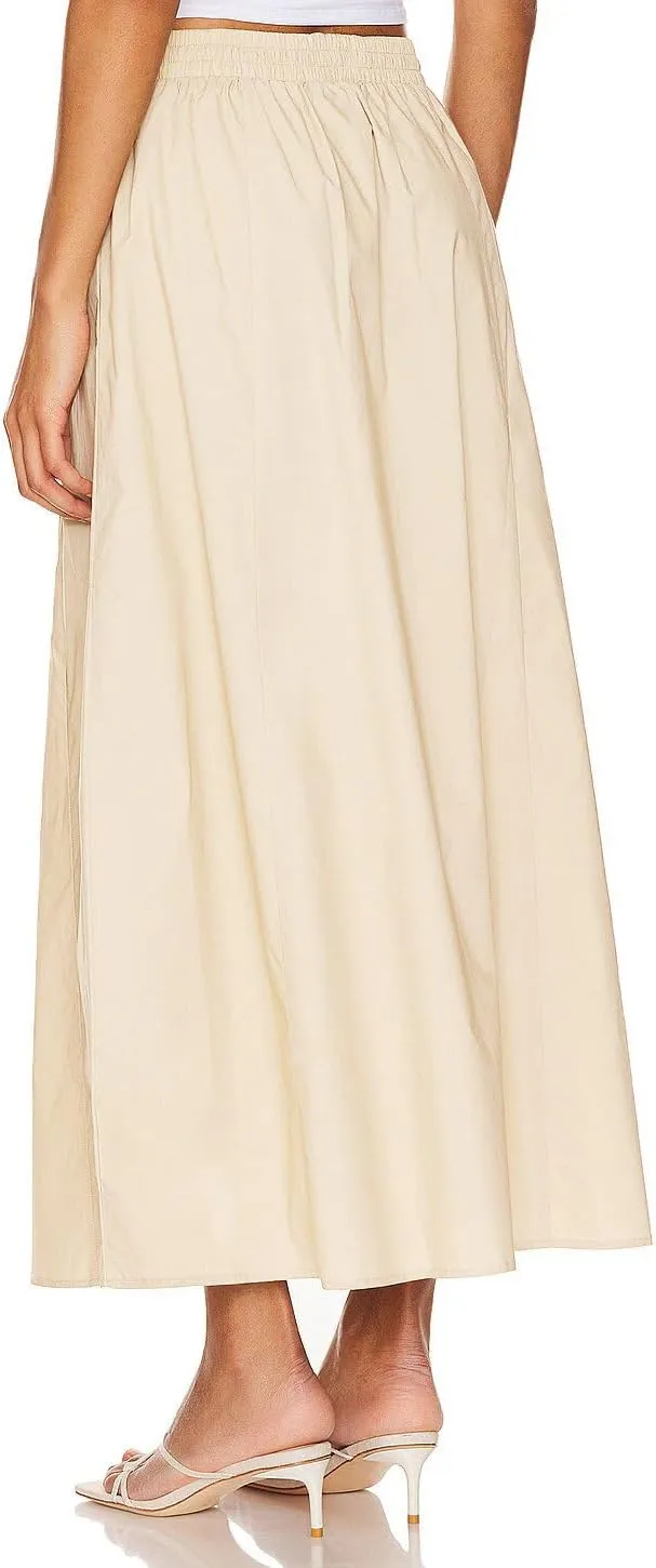 Women's Casual Skirt A Line Elastic High Waisted Long Skirts Side Slit with Pockets
