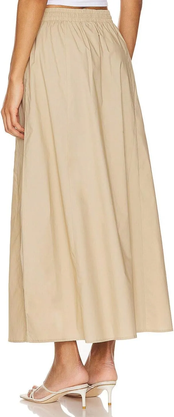 Women's Casual Skirt A Line Elastic High Waisted Long Skirts Side Slit with Pockets