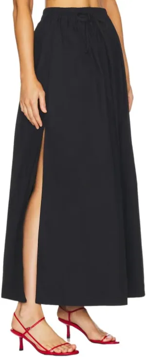 Women's Casual Skirt A Line Elastic High Waisted Long Skirts Side Slit with Pockets