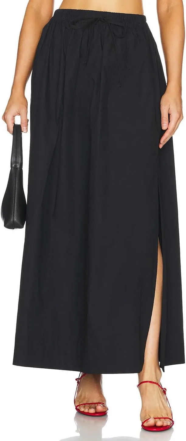 Women's Casual Skirt A Line Elastic High Waisted Long Skirts Side Slit with Pockets
