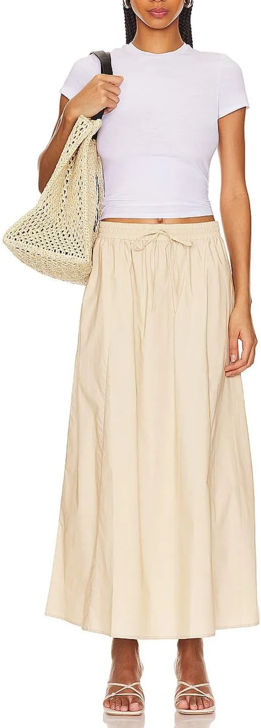Women's Casual Skirt A Line Elastic High Waisted Long Skirts Side Slit with Pockets