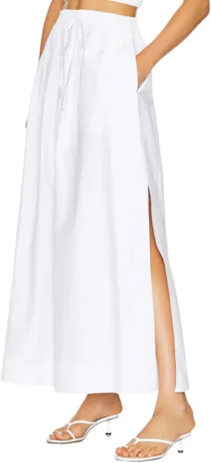 Women's Casual Skirt A Line Elastic High Waisted Long Skirts Side Slit with Pockets