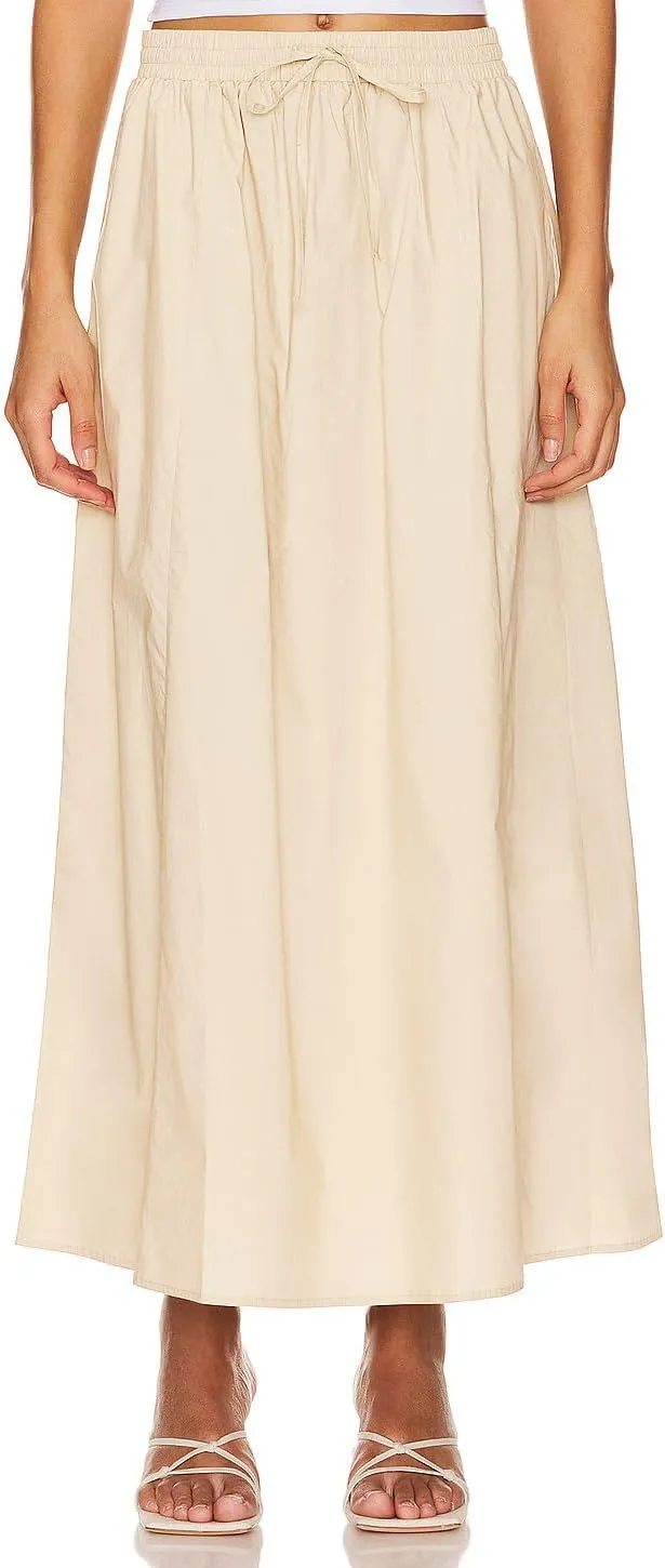 Women's Casual Skirt A Line Elastic High Waisted Long Skirts Side Slit with Pockets