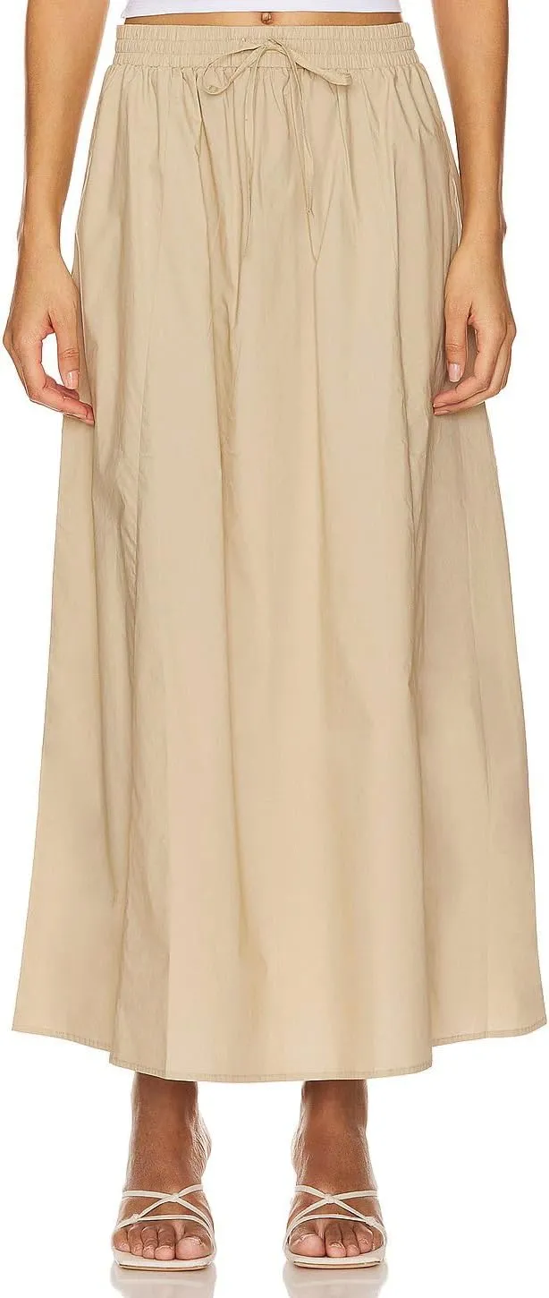 Women's Casual Skirt A Line Elastic High Waisted Long Skirts Side Slit with Pockets