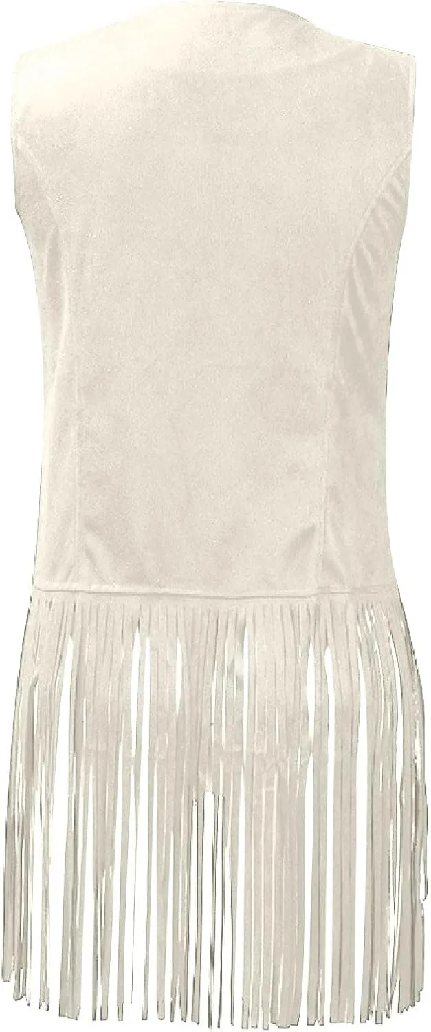 Womens Concert Outfits Fringe Vest Faux Suede Tassels Open Front Sleeveless Jacket 70s Cowgirls Western Hippie Clothes