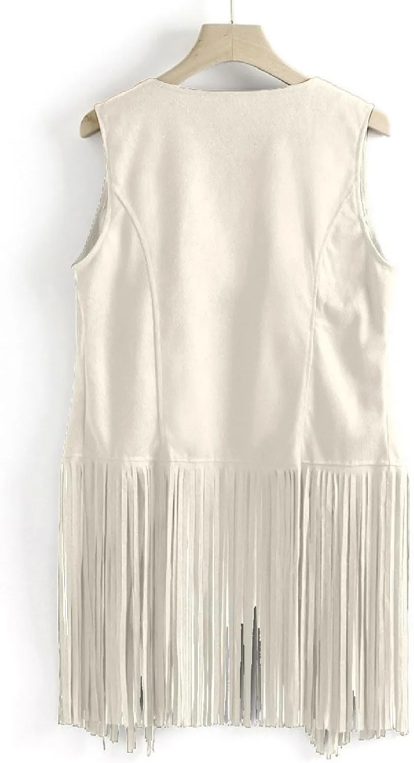 Womens Concert Outfits Fringe Vest Faux Suede Tassels Open Front Sleeveless Jacket 70s Cowgirls Western Hippie Clothes