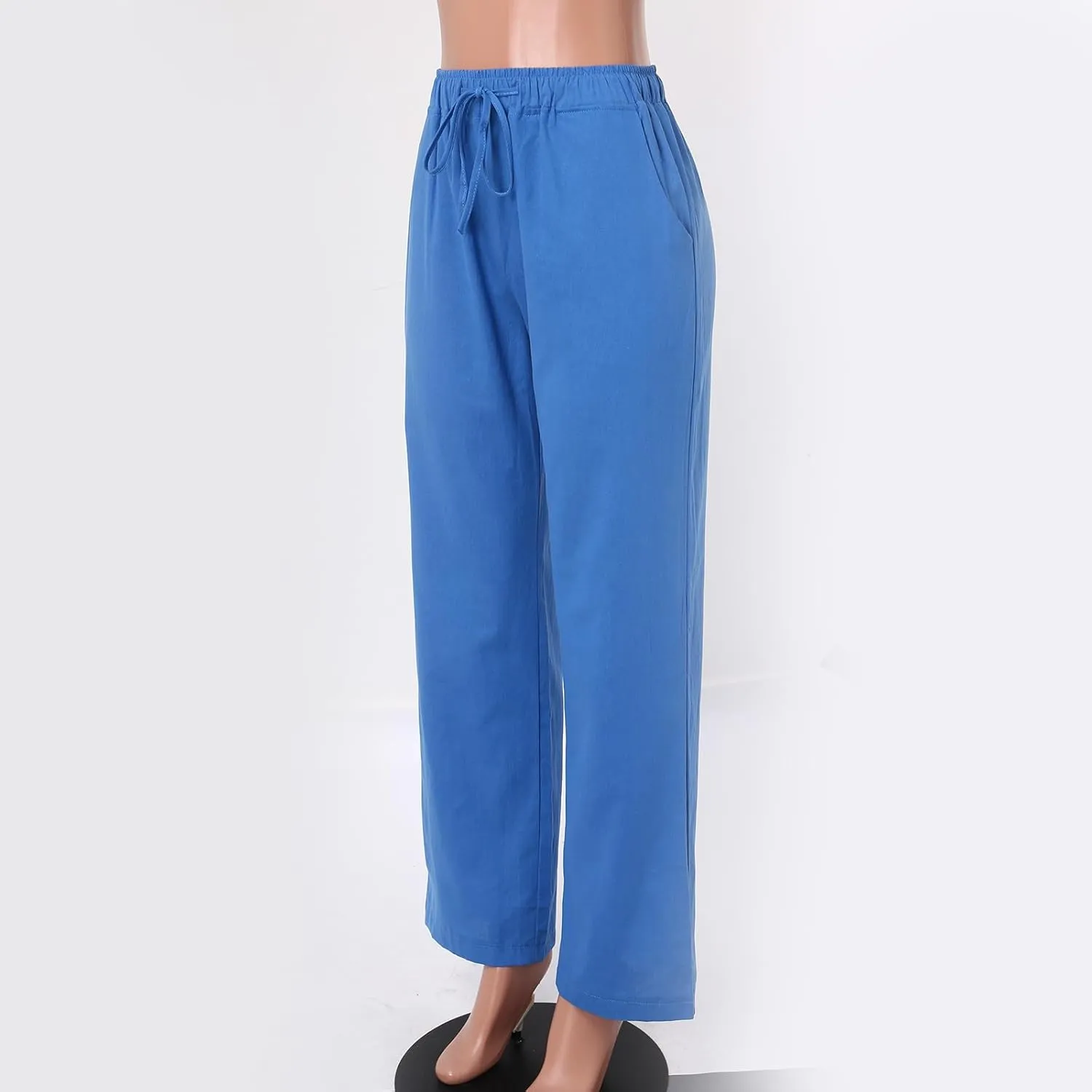 Women's Cotton Linen Pants Elastic Waist Trousers Casual Lightweight Pant Drawstring Wide Leg Pant Summer Beach Pant