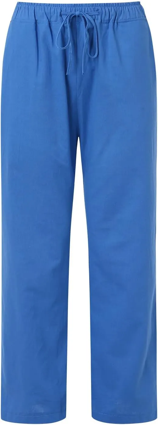 Women's Cotton Linen Pants Elastic Waist Trousers Casual Lightweight Pant Drawstring Wide Leg Pant Summer Beach Pant