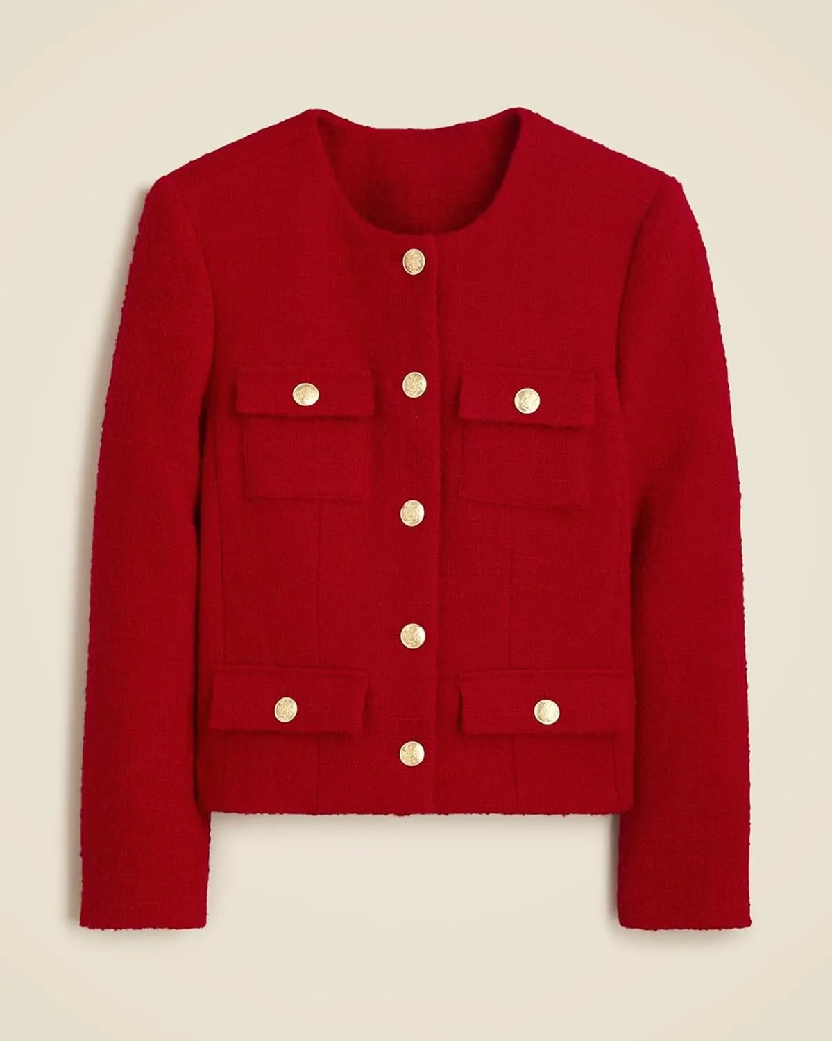 Womens Cropped Tweed Jackets Collarless Button Down Business Blazer Casual Outfits with Pockets