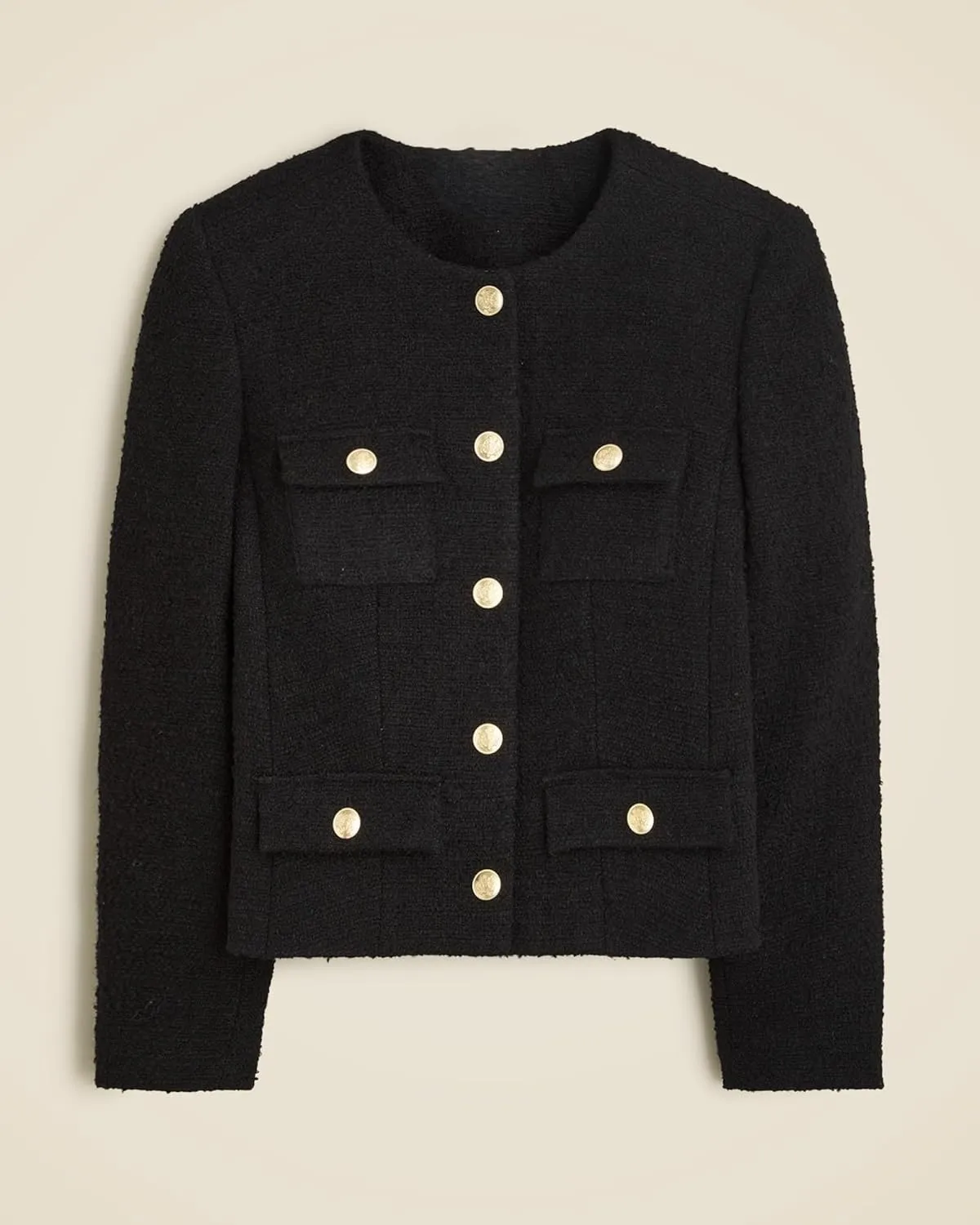Womens Cropped Tweed Jackets Collarless Button Down Business Blazer Casual Outfits with Pockets