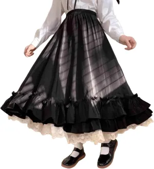 Women's Double-Layer Retro French Pleated A-line Skirt, paired with Hepburn Style Design Cake Long Skirt
