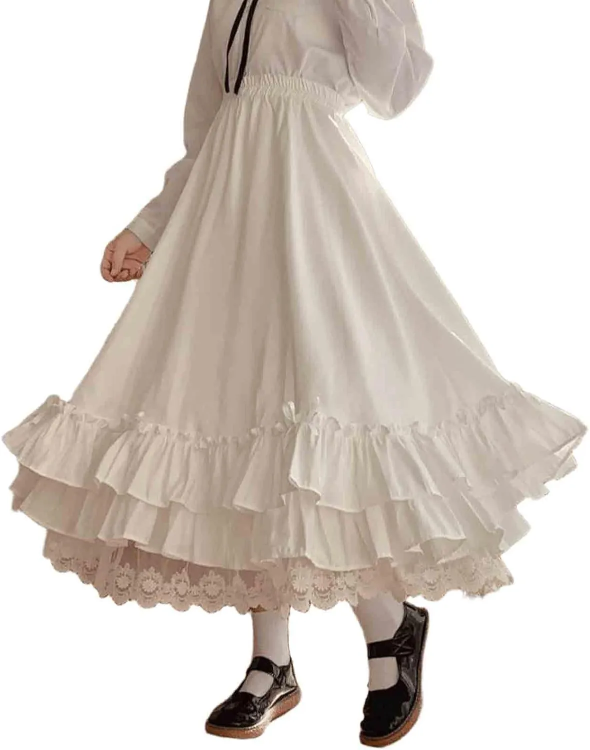 Women's Double-Layer Retro French Pleated A-line Skirt, paired with Hepburn Style Design Cake Long Skirt